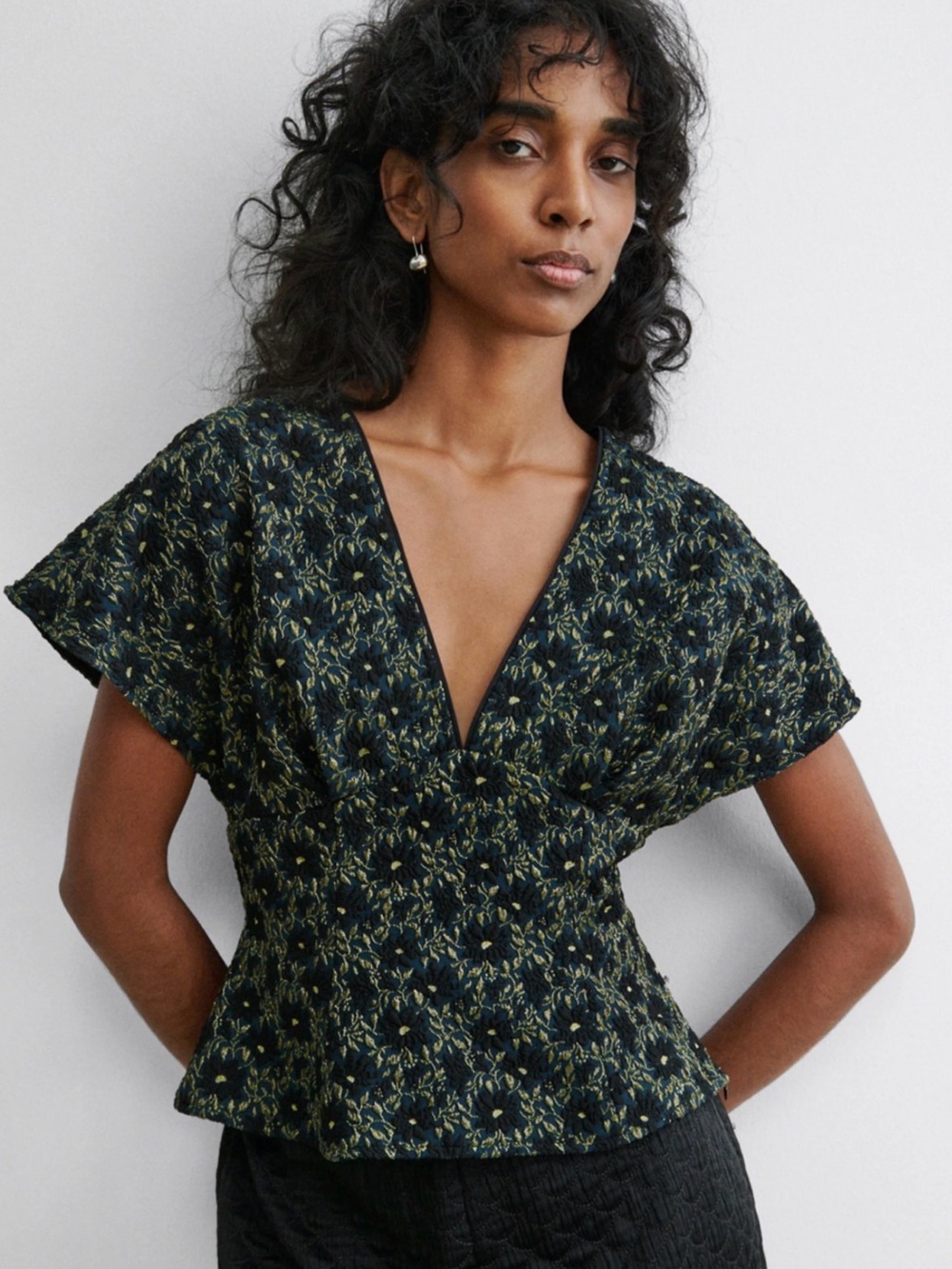 Rachel Comey Peak Top  Jacquard forest green/gold floral Women’s Sz 6
